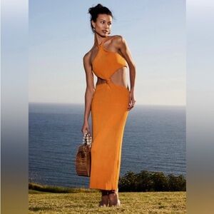Cult Gaia Orange Halter knit  Cutout Dress